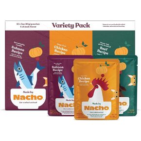 Made by Nacho Wet Cat Food, Cuts in Gravy, Sustainably-Caught Salmon with Bone Broth for Extra Hydration, (12) 3 oz. Pouches, Limited Ingredients in Saudi Arabia