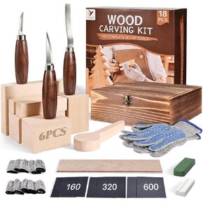 YIPLED Beginners Wood Carving Kit, Whittling Tools, Basswood & Gloves in Kuwait