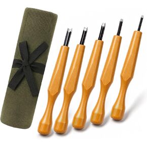 XOOL 5 Pcs Linocut Carving Tools Set, V-Shaped Wood Carving Chisels for Block Printing, Relief Printmaking, Rubber Stamp & Detail Carving (1.5mm-5mm) in Kuwait