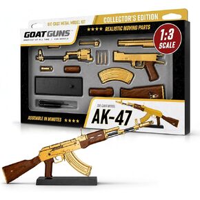 Goat Guns Miniature AK-47 Gold Model | 1:3 Scale Diecast Metal Build Kit | Non-Firing AK-47 Replica with Display Stand for Desk, Man Cave & Gaming | Collectible Military Model Kit for Adults in Saudi Arabia