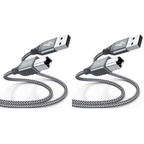 2 كابل طابعة USB، كابل USB A إلى B بطول 5 أقدام، كابل USB B 2.0 سلك طابعة عالي السرعة متوافق مع Hp، Canon، Brother، Samsung، Dell، Epson، Lexmark، Xerox، Piano، Dac، والمزيد (رمادي) in Kuwait