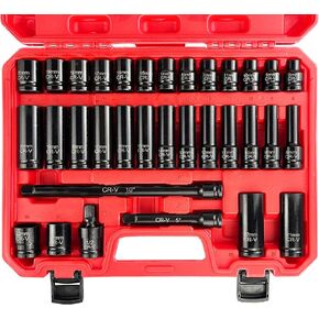 33pcs 1/2" Impact Socket Set (8-22mm), Metric Socket Set, Cr-V Steel, 6 Point Deep & Shallow Sockets, with 5" 10" Extension Bars and 1/2" Universal Joint in Saudi Arabia
