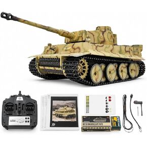 RC Tank that Shoots, 1/16 German Tiger I 2.4G Remote Control Tank with Smoke, Sound, Lights and Recoil, in-Place Rotation Military Vehicle for Adults, Yellow in Kuwait