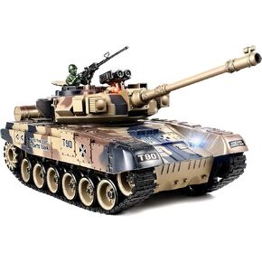 Supdex 1:18 Remote Control Tank, 2.4Ghz Russian T-90 RC Tank Model Toys, Battle Army with Smoke, Light Sound, Volume Switch, Military Toy for boy 8 Years Old+ that Shoots BBS in Kuwait