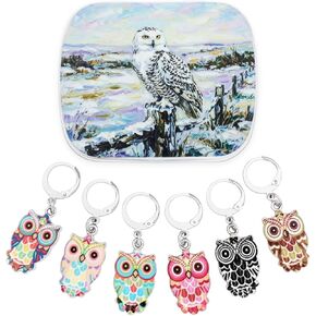 Cute Owls Locking Crochet Knitting Stitch Markers with Storage Case | Handmade by Pretty Warm Designs | Metal Enamel Charm Removable Clip Unique Accessories Gift for Mom, Friend, Grandma in Saudi Arabia