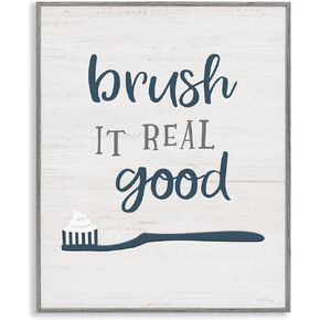 Stupell Industries Brush It Real Good Phrase Dental Hygiene Humor, Designed by Natalie Carpentieri Gray Framed Wall Art, 16 x 20, Blue in Kuwait