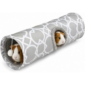 Plush Inside Stright Shape Small Animals Tube Tunnel with Interactive Ball for Guinea Pig, Hamster, Chinchilla, Hedgehog Hiding and Resting, Geometric Grey in Kuwait
