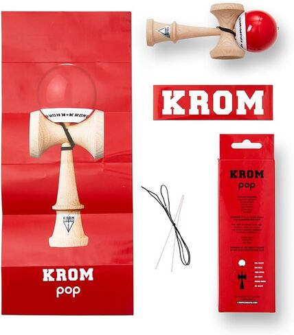 KROM - Kendama Toy POP LOL Red - High Wood Quality - Extra Strong - for Beginner and Pro - Gift Pack : Extra String + Stickers in Saudi Arabia