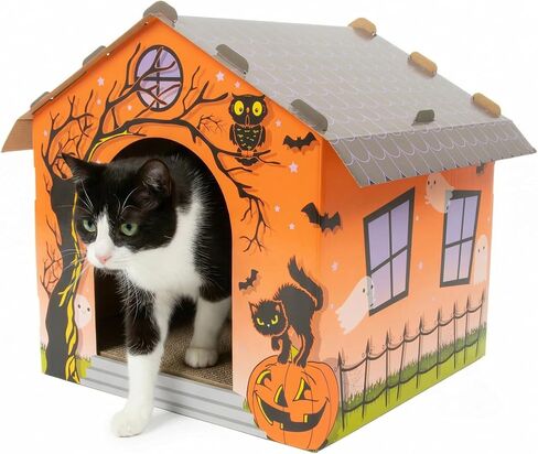 Kitty City Witch HAT Halloween Cat Scratcher Post - Sisal Kitty Scratcher with Dangling Toy, Indoor Halloween Cat Toys, Spooky Decor Kitten Vertical Scratching Tree Tower, Nail Care – Orange & Purple in Kuwait