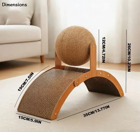 2-in-1 Rabbit Scratching Toy - Natural Sisal Ball & Corrugated Cardboard Pad Bunny Claw Scratcher, Stable Wood Arch Bridge Interactive Toys for Rabbits, Kittens, Ferrets, Chinchillas in Kuwait