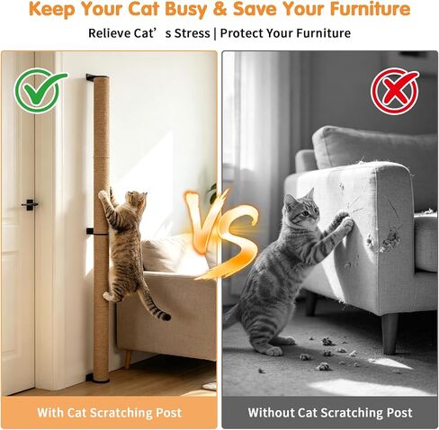 65" Wall Mounted Cat Scratching Post, Adjustable Jute Cat Wall Scratcher in Saudi Arabia