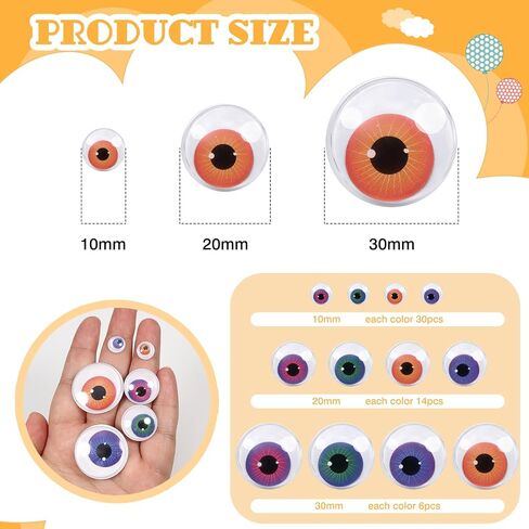 TOAOB 200pcs 3 Sizes Googly Wiggle Eyes with Self Adhesive 4 Styles Round Plastic Craft Sticker Eyes DIY Arts Scrapbooking Accessories in Kuwait