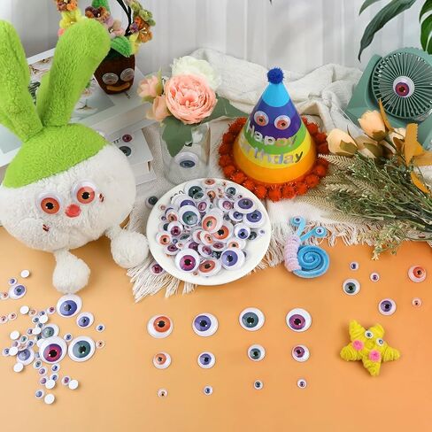 TOAOB 200pcs 3 Sizes Googly Wiggle Eyes with Self Adhesive 4 Styles Round Plastic Craft Sticker Eyes DIY Arts Scrapbooking Accessories in Kuwait