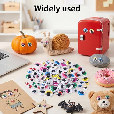 100 Pcs Round Wiggly Eyes for Crafts, Self Adhesive Googly Eyes with Eyelashes 10mm and 15mm Assorted Colors Plastic Eye for Crafts Scrapbooking Decoration in Kuwait
