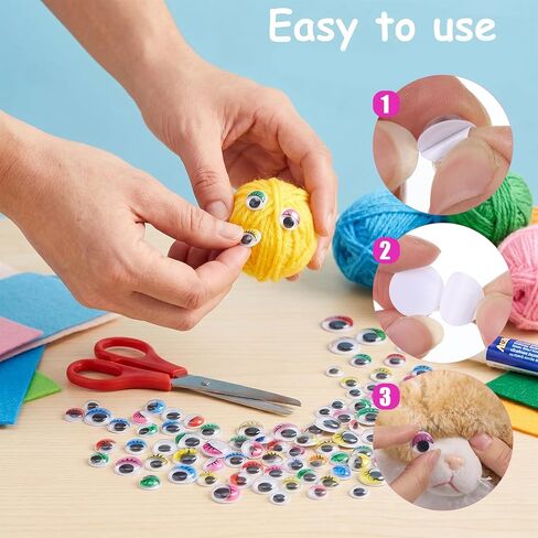 100 Pcs Round Wiggly Eyes for Crafts, Self Adhesive Googly Eyes with Eyelashes 10mm and 15mm Assorted Colors Plastic Eye for Crafts Scrapbooking Decoration in Kuwait