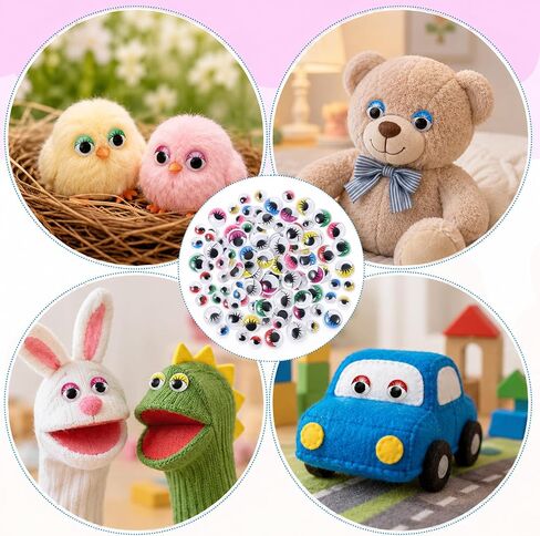 100 Pcs Round Wiggly Eyes for Crafts, Self Adhesive Googly Eyes with Eyelashes 10mm and 15mm Assorted Colors Plastic Eye for Crafts Scrapbooking Decoration in Kuwait
