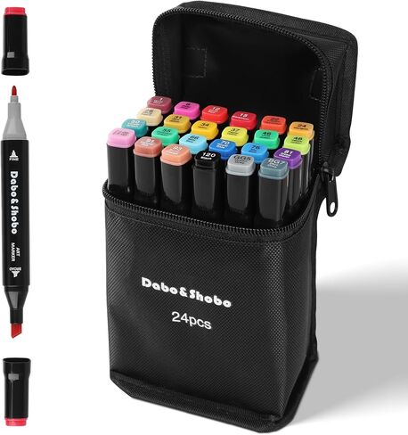 Dabo&Shobo 24 Colors Drawing Markers, Dual Tip Art Markers, Coloring Marker For Adult Sketching And Coloring in Kuwait