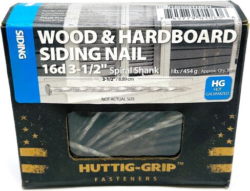 Huttig-Grip Wood and Hardboard Siding Nail 3-1/2 inches 16d 11 Gauge Spiral Shank, Galvanized Finish - 1 lb Pack of 80 Nails in Kuwait