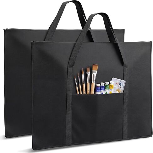 Shinylin 2 Pack Lightweight Art Portfolio Bag, 25" x 37" for 24" x 36" Artwork with Outer Pockets and Handle Extra Large Waterproof Art Portfolio Case Carrying Storage Bag for Poster Sketching Drawing in Kuwait
