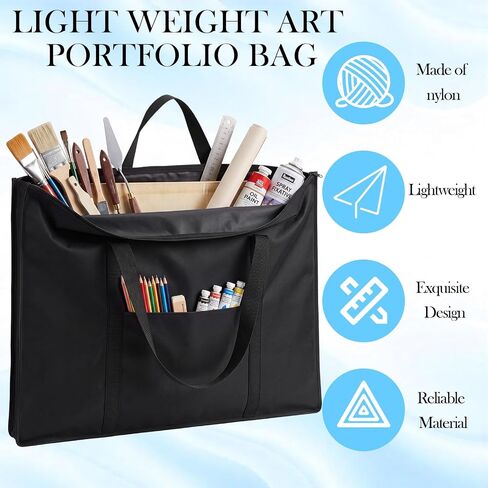 Shinylin 2 Pack Lightweight Art Portfolio Bag, 25" x 37" for 24" x 36" Artwork with Outer Pockets and Handle Extra Large Waterproof Art Portfolio Case Carrying Storage Bag for Poster Sketching Drawing in Kuwait