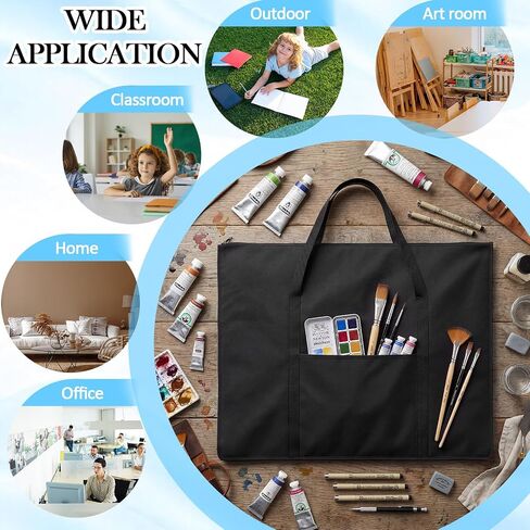Shinylin 2 Pack Lightweight Art Portfolio Bag, 25" x 37" for 24" x 36" Artwork with Outer Pockets and Handle Extra Large Waterproof Art Portfolio Case Carrying Storage Bag for Poster Sketching Drawing in Kuwait