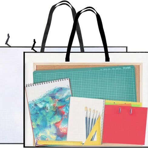 2 Pack 19x25 inch Art Portfolio Bags, Artwork Storage Case with Zipper and Handle Mesh Folder Organizers for Poster, Scrapbook, Keepsake and Bulletin Board for Artwork, Posters Storage Bag in Kuwait