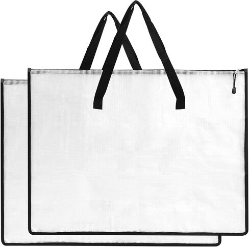 RUIAN 2-Pack 19x25 Inch Art Portfolio Bag, Waterproof Nylon Folder with Handle for Artwork, Drawing Pads, Posters, Charts & Teaching Materials (Translucent, Foldable) in Saudi Arabia