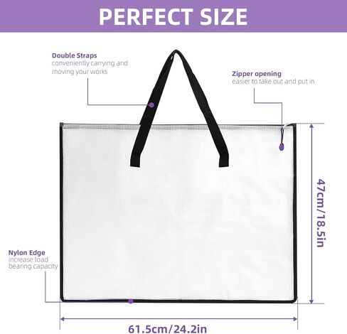 RUIAN 2-Pack 19x25 Inch Art Portfolio Bag, Waterproof Nylon Folder with Handle for Artwork, Drawing Pads, Posters, Charts & Teaching Materials (Translucent, Foldable) in Saudi Arabia