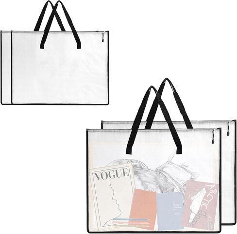 RUIAN 2-Pack 19x25 Inch Art Portfolio Bag, Waterproof Nylon Folder with Handle for Artwork, Drawing Pads, Posters, Charts & Teaching Materials (Translucent, Foldable) in Saudi Arabia