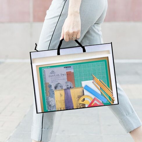 RUIAN 2-Pack 19x25 Inch Art Portfolio Bag, Waterproof Nylon Folder with Handle for Artwork, Drawing Pads, Posters, Charts & Teaching Materials (Translucent, Foldable) in Saudi Arabia