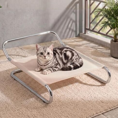 Elevated Cat Bed for Indoor Cats, Raised Pet Cot with Breathable Mesh, Comfortable Cat Hammock Bed for Small Dogs, Durable Metal Frame, 1 Pack, White in Kuwait