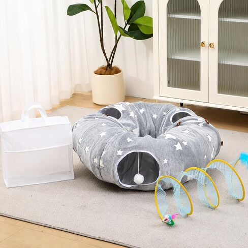 Baveke Cat Tunnels for Indoor Cats, Soft Plush Donut Cat Hideaway in Kuwait