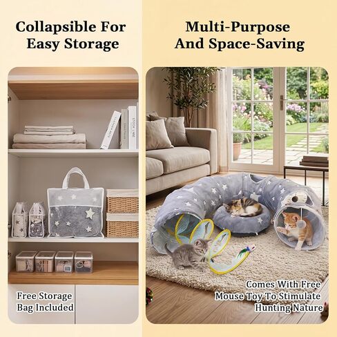 Baveke Cat Tunnels for Indoor Cats, Soft Plush Donut Cat Hideaway in Kuwait