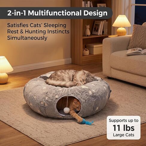 Baveke Cat Tunnels for Indoor Cats, Soft Plush Donut Cat Hideaway in Kuwait