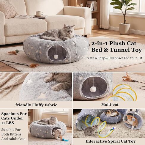 Baveke Cat Tunnels for Indoor Cats, Soft Plush Donut Cat Hideaway in Kuwait