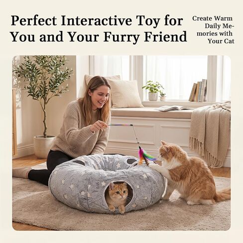 Baveke Cat Tunnels for Indoor Cats, Soft Plush Donut Cat Hideaway in Kuwait