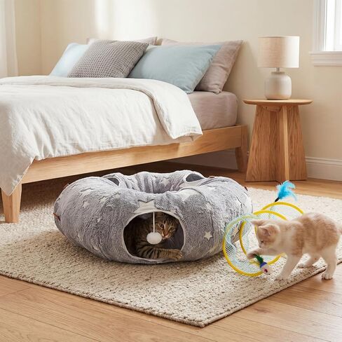 Baveke Cat Tunnels for Indoor Cats, Soft Plush Donut Cat Hideaway in Kuwait