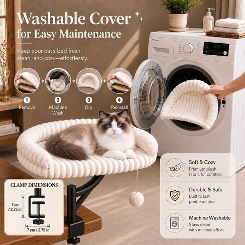 360° Rotating Desk Cat Bed for Large Cats, Detachable and Washable in Kuwait