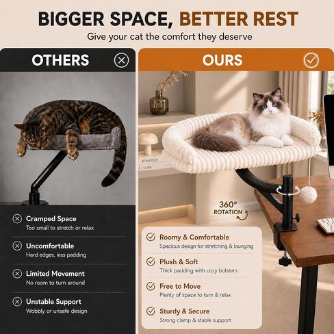360° Rotating Desk Cat Bed for Large Cats, Detachable and Washable in Kuwait