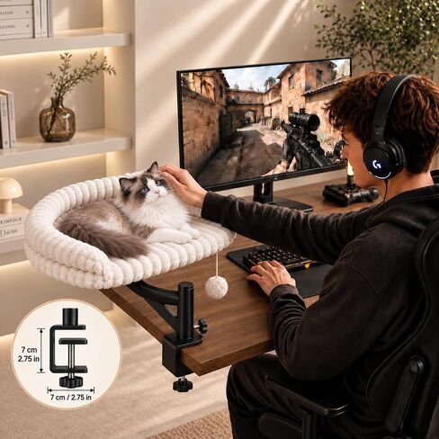 360° Rotating Desk Cat Bed for Large Cats, Detachable and Washable in Kuwait