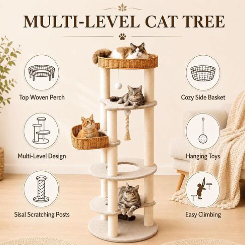 Multi-Level Cat Tree for Large Indoor Cats, 57in Tall Cat Tower in Kuwait