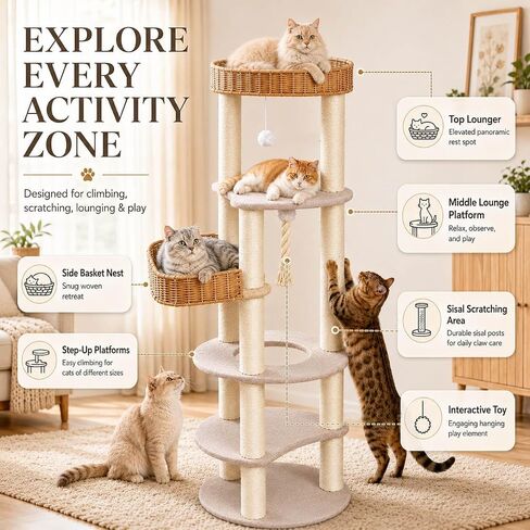 Multi-Level Cat Tree for Large Indoor Cats, 57in Tall Cat Tower in Kuwait