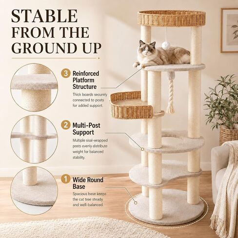Multi-Level Cat Tree for Large Indoor Cats, 57in Tall Cat Tower in Kuwait