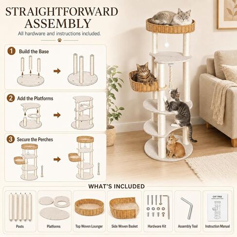 Multi-Level Cat Tree for Large Indoor Cats, 57in Tall Cat Tower in Kuwait