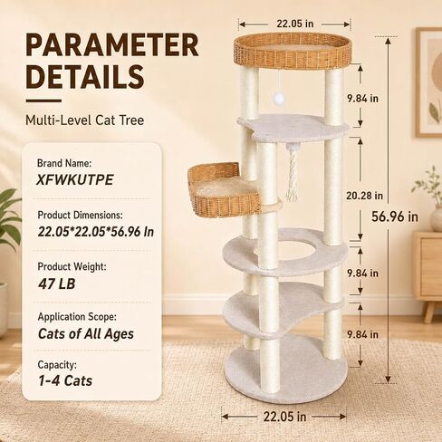 Multi-Level Cat Tree for Large Indoor Cats, 57in Tall Cat Tower in Kuwait
