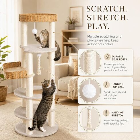 Multi-Level Cat Tree for Large Indoor Cats, 57in Tall Cat Tower in Kuwait