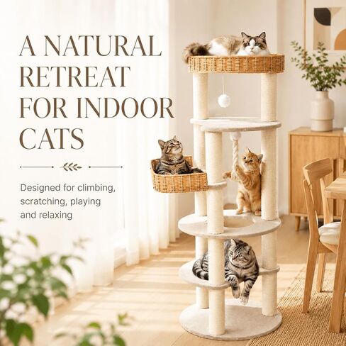 Multi-Level Cat Tree for Large Indoor Cats, 57in Tall Cat Tower in Kuwait