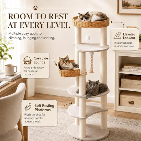 Multi-Level Cat Tree for Large Indoor Cats, 57in Tall Cat Tower in Kuwait