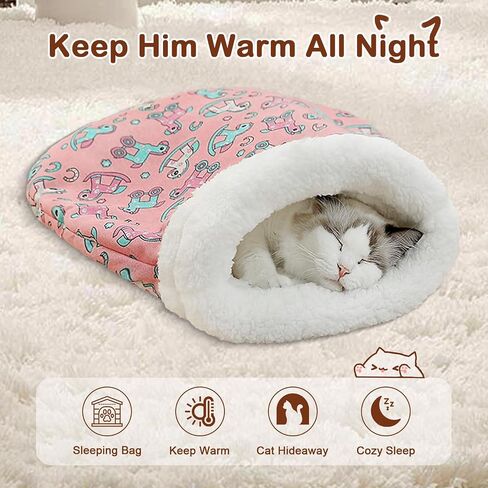 Cat Sleeping Bag for Indoor Cats, Comfortable Warm Semi-Enclosed Cat Winter Sleeping Bag Pet Bed with Cave for Cats 6-8kg (Pink) in Kuwait