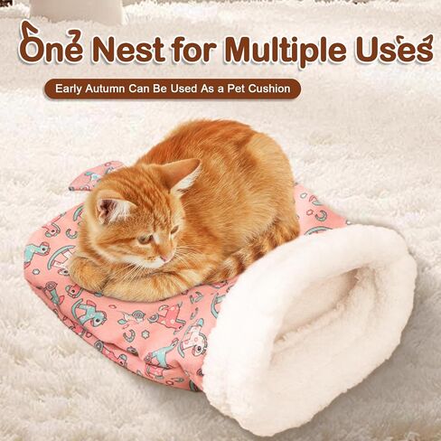 Cat Sleeping Bag for Indoor Cats, Comfortable Warm Semi-Enclosed Cat Winter Sleeping Bag Pet Bed with Cave for Cats 6-8kg (Pink) in Kuwait